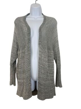 Bongo Open Front Cardigan SzL Grey Lightweight Knit Dolman Sleeve Layering